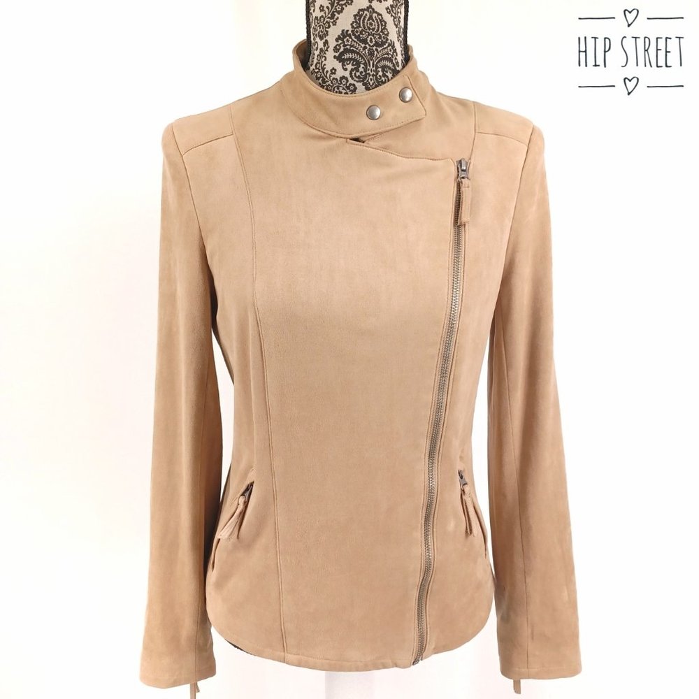 ADRIENNE VITTADINI Zip Front Faux Suede Moto Jacket S